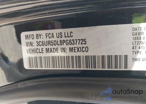 2023 Ram 2500 Lone Star 4X4 6'4 Box z USA, uszkodzony, nr VIN 3C6UR5DL8PG637725